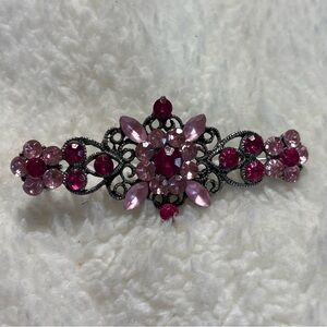 Shades Of Pink Rhinestones In Gun Metal Gray Collar Bar Pin